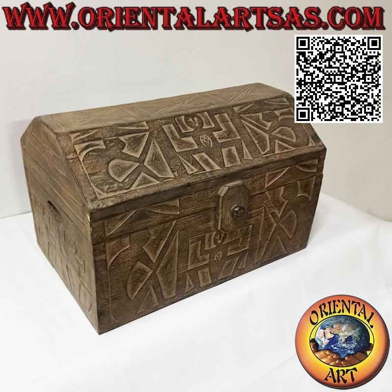 Cofre con aborígenes en bajorrelieve y tapa cuadrada en madera de balsa 45 cm