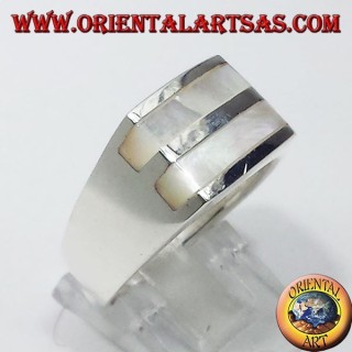 Ring with Two Natural Mother of Pearl 925 Silver - Oriental Art