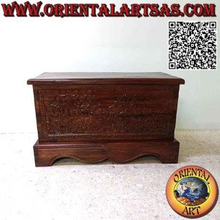Chest with floral decoration carved in bas-relief in teak wood of 95 cm