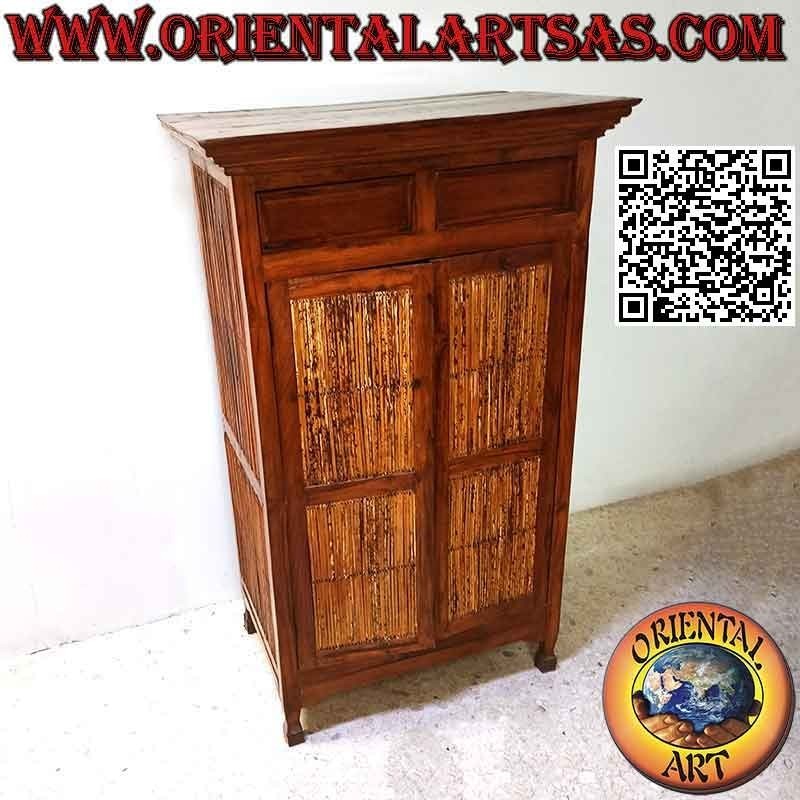 Armoire 2 portes et 2 tiroirs en teck et bambou