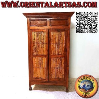 Wardrobe with 2 doors and 2 drawers in teak wood and bamboo