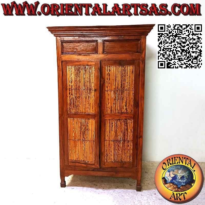 Wardrobe with 2 doors and 2 drawers in teak wood and bamboo