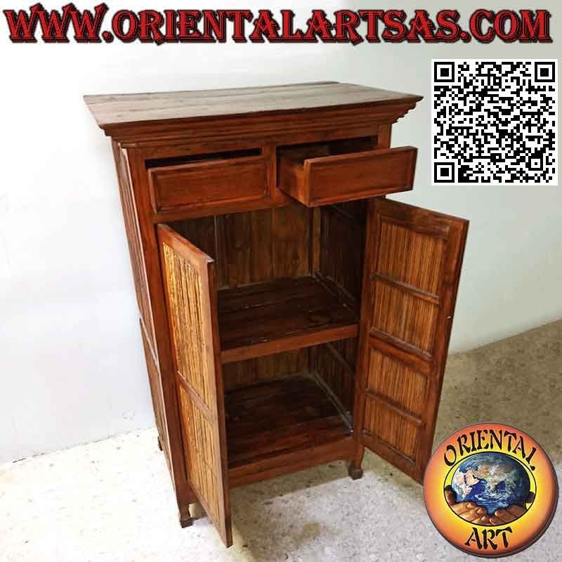 Wardrobe with 2 doors and 2 drawers in teak wood and bamboo