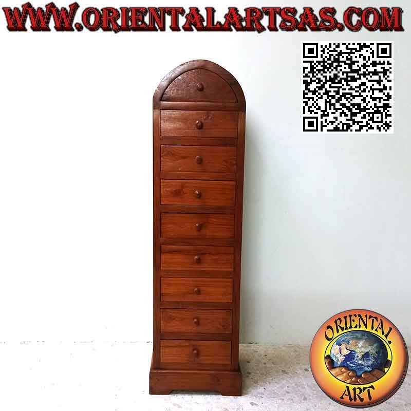 Cajonera de 9 cajones con sombrero curvo en madera de teca