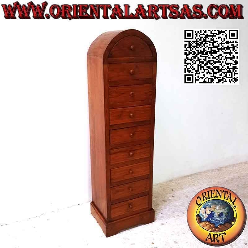 Cajonera de 9 cajones con sombrero curvo en madera de teca