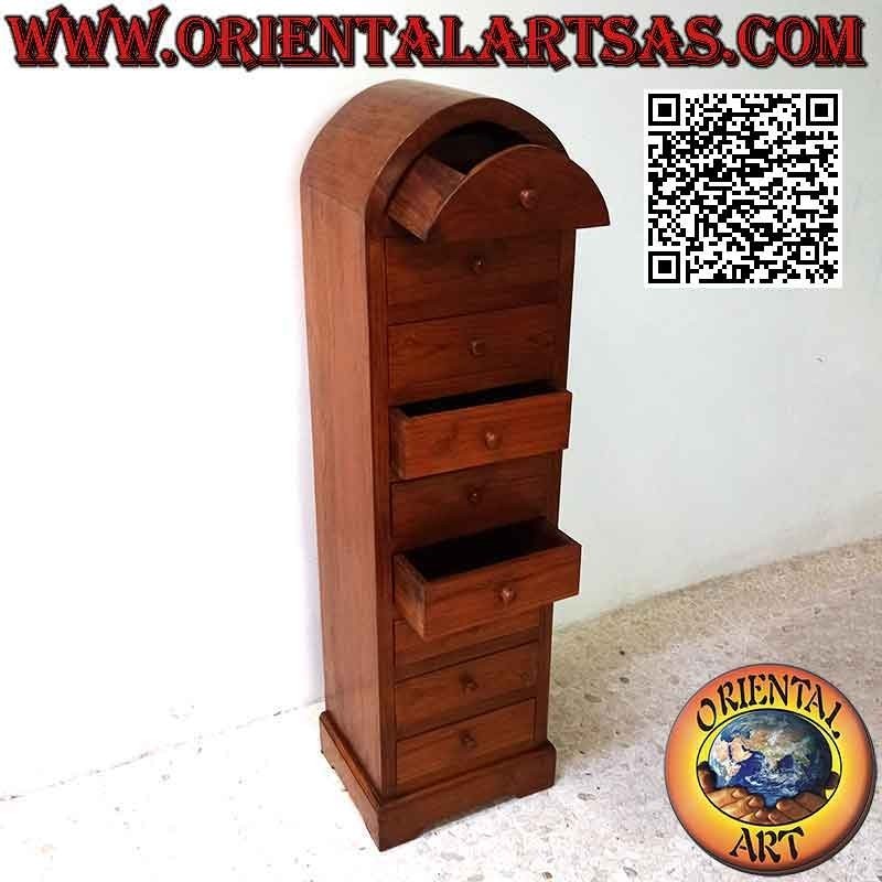 Commode à 9 tiroirs avec chapeau incurvé en bois de teck