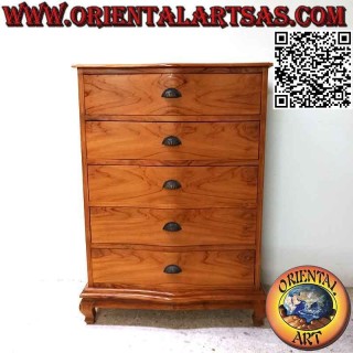 Chest of drawers with 5 large drawers in teak wood (128 x 90 cm)