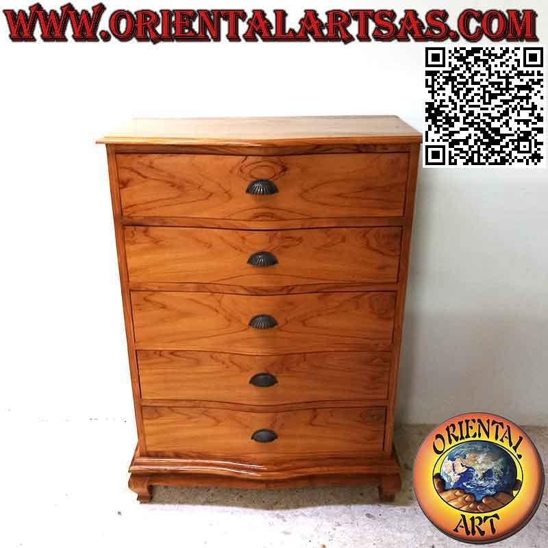 Commode à 5 grands tiroirs en bois de teck (128 x 90 cm)