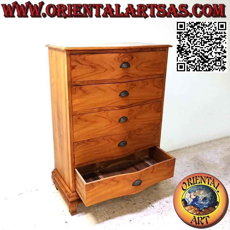 Commode à 5 grands tiroirs en bois de teck (128 x 90 cm)
