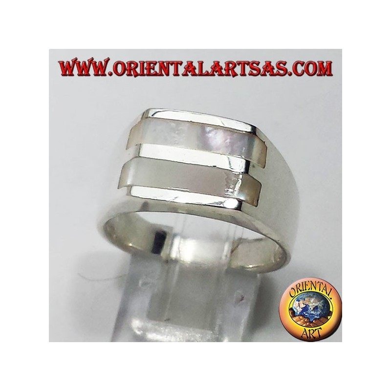 Bague en argent avec deux de nacre