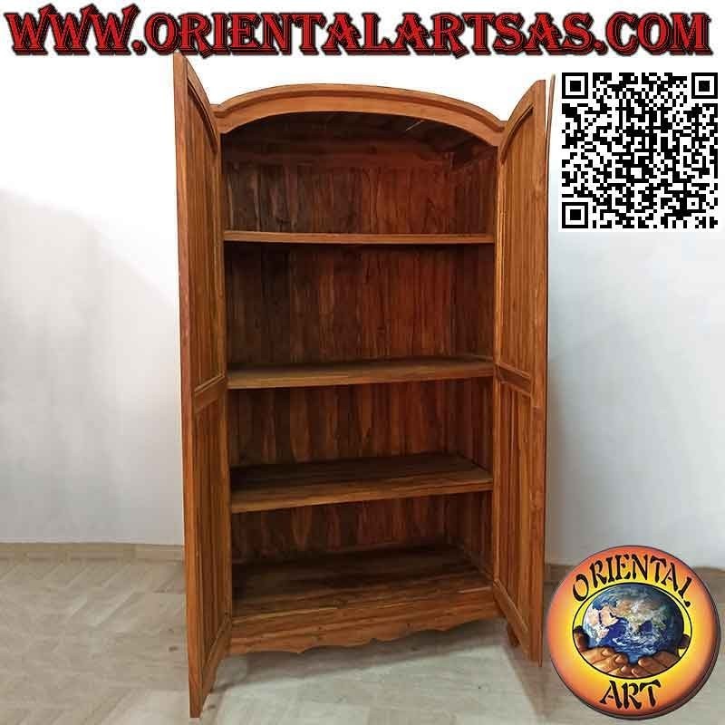 Grande armoire à chapeau galbé (2 portes et 4 étagères) en bois de teck