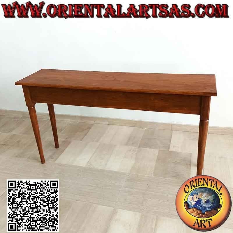Consola de tres cajones con patas redondas de pinchos en madera de teca