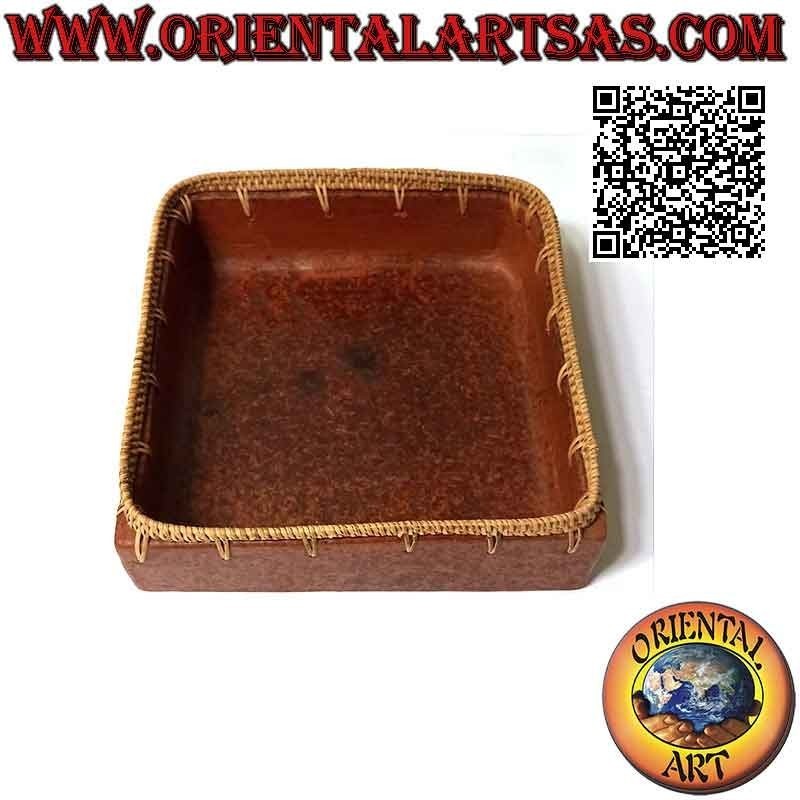 Svuotatasche quadrato di Lombok in terracotta e bordo alto con midollino  da 22 cm