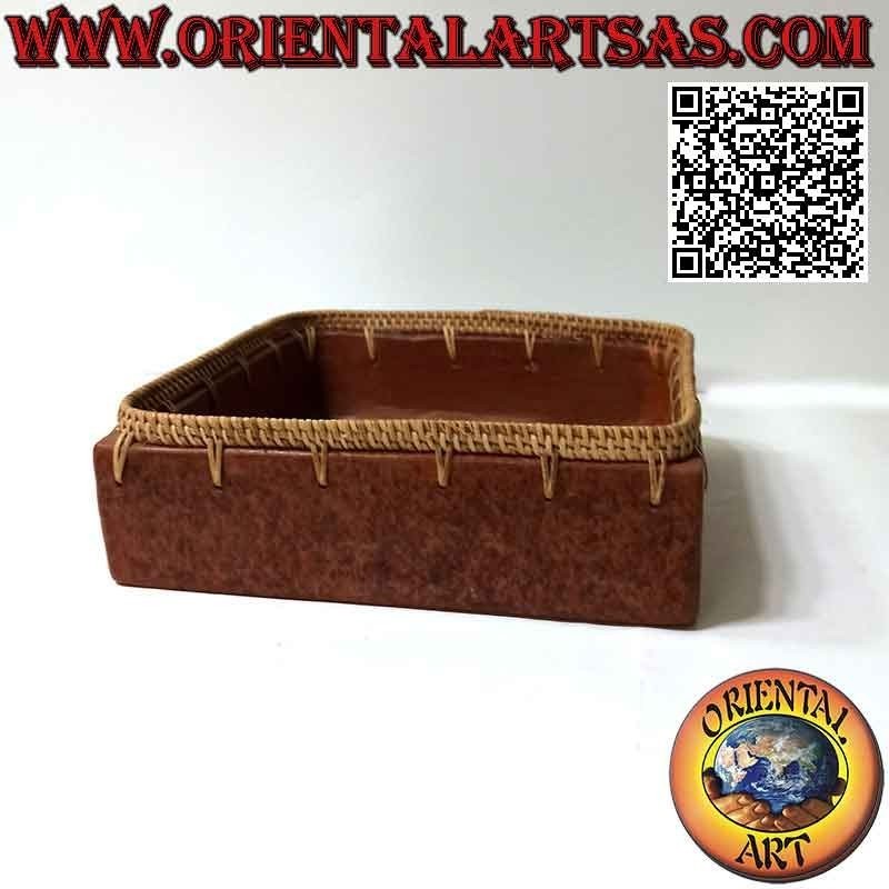 Lombok square terracotta valet tray and high edge with 22 cm wicker
