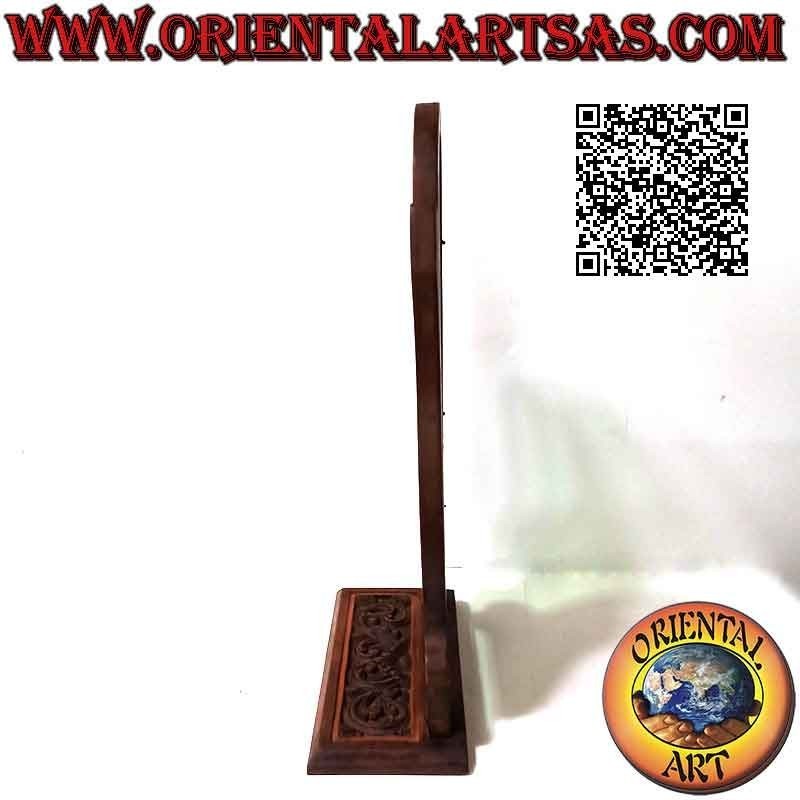 Countertop mirror with floral decorations and lizards in relief in teak wood (handmade)