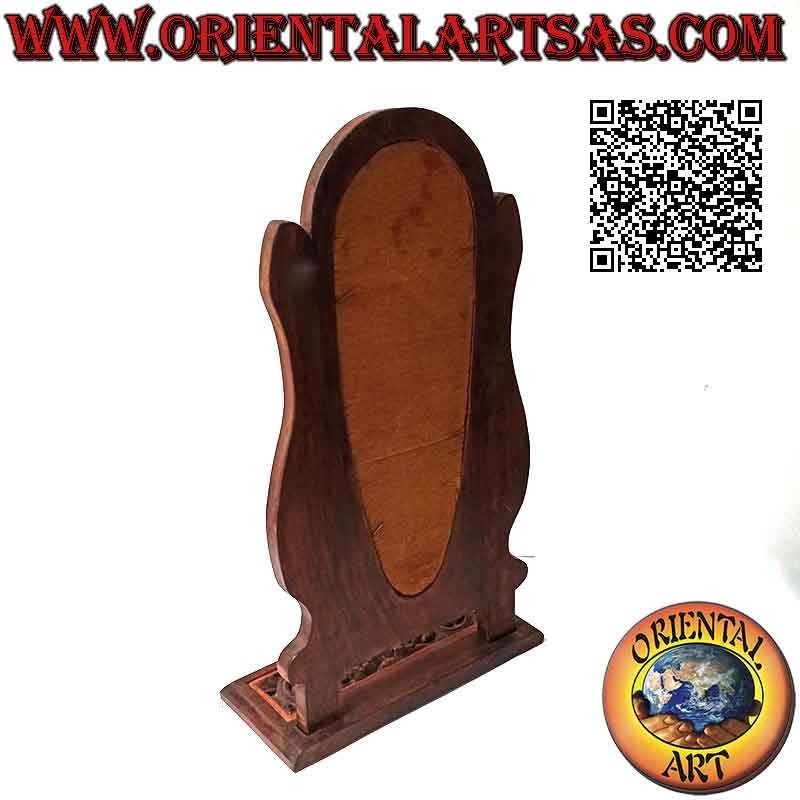 Specchio da appoggio con decorazioni floreali e lucertole a rilievo n legno di teak (fatto a mano)