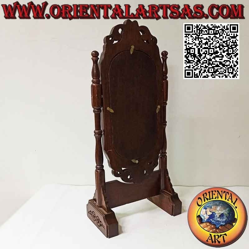 Specchio cosmetico girevole da appoggio con decorazioni floreali in legno di teak (fatto a mano)