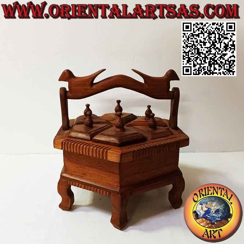 Portagioie esagonale a sei scomparti con manico in legno di teak (fatto a mano)