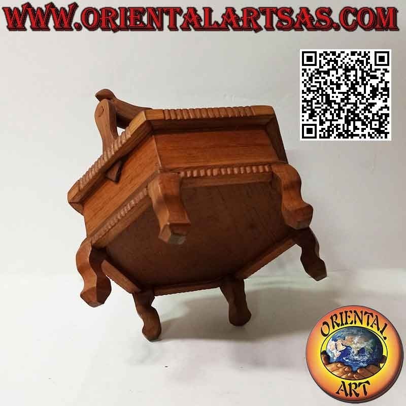 Hexagonal jewelry box with six compartments with teak wood handle (handmade)