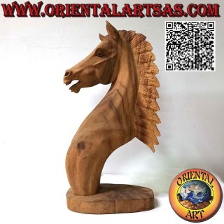 Sculpture tête de cheval en bois de suar de 51 cm (sculpté à la main dans un seul bloc) brut