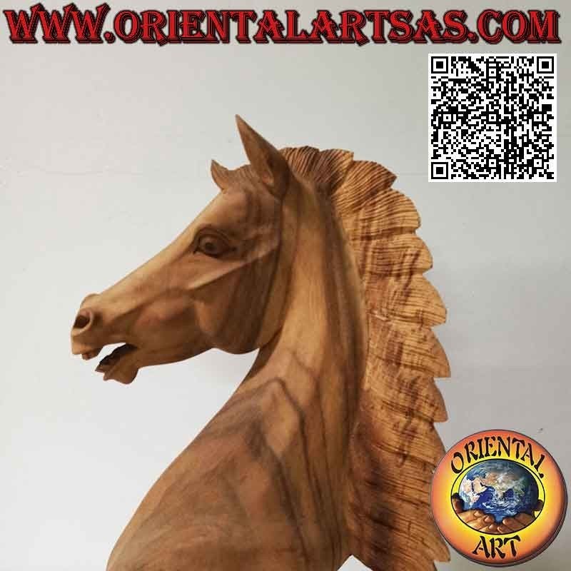 Escultura de cabeza de caballo en madera de suar de 51 cm (tallada a mano a partir de un solo bloque) en bruto