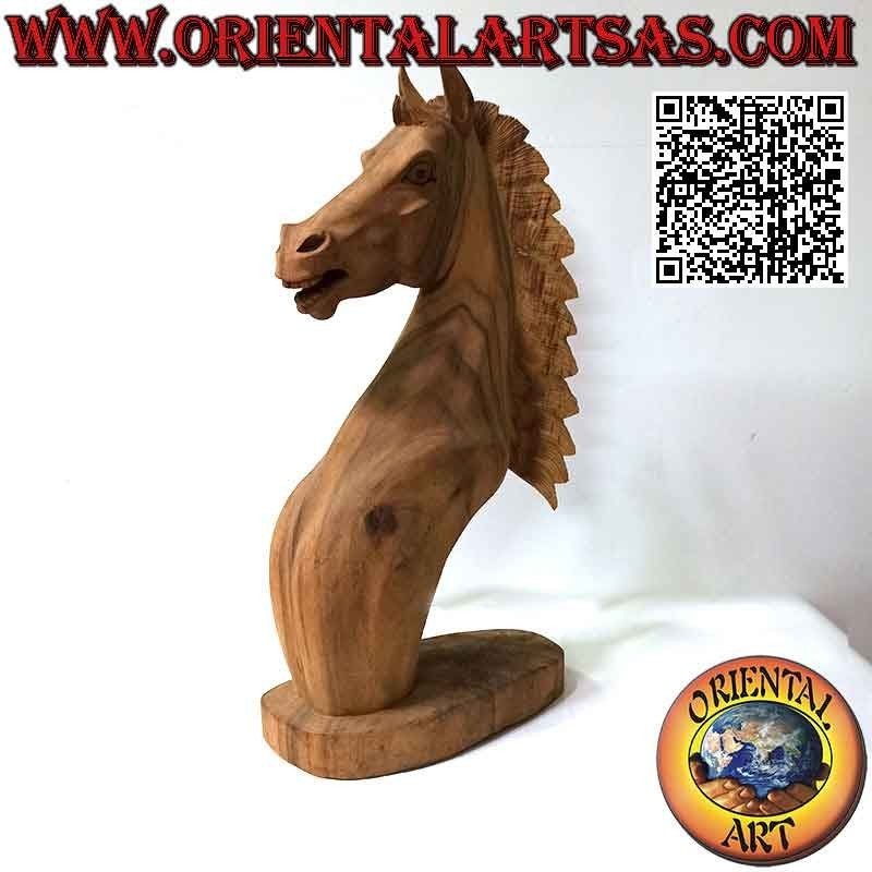 Sculpture tête de cheval en bois de suar de 51 cm (sculpté à la main dans un seul bloc) brut