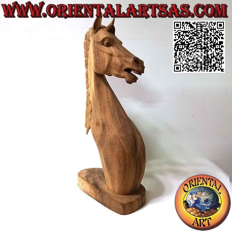 Escultura de cabeza de caballo en madera de suar de 51 cm (tallada a mano a partir de un solo bloque) en bruto