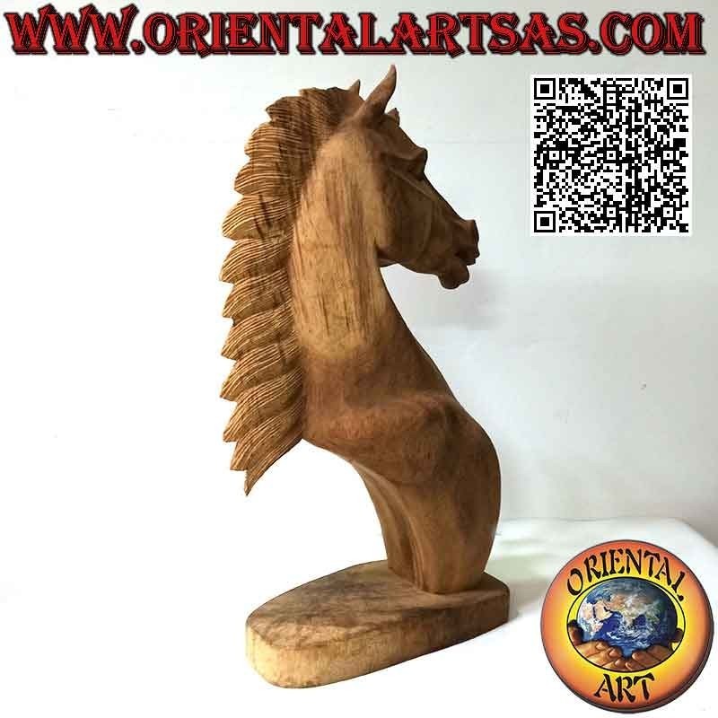 Sculpture tête de cheval en bois de suar de 51 cm (sculpté à la main dans un seul bloc) brut