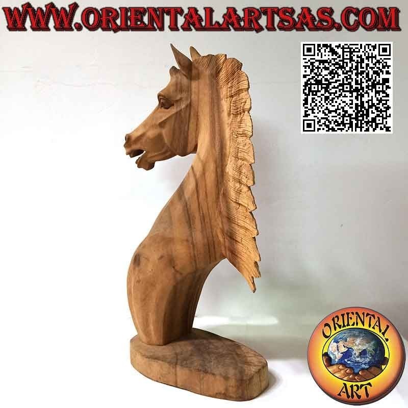 Escultura de cabeza de caballo en madera de suar de 51 cm (tallada a mano a partir de un solo bloque) en bruto