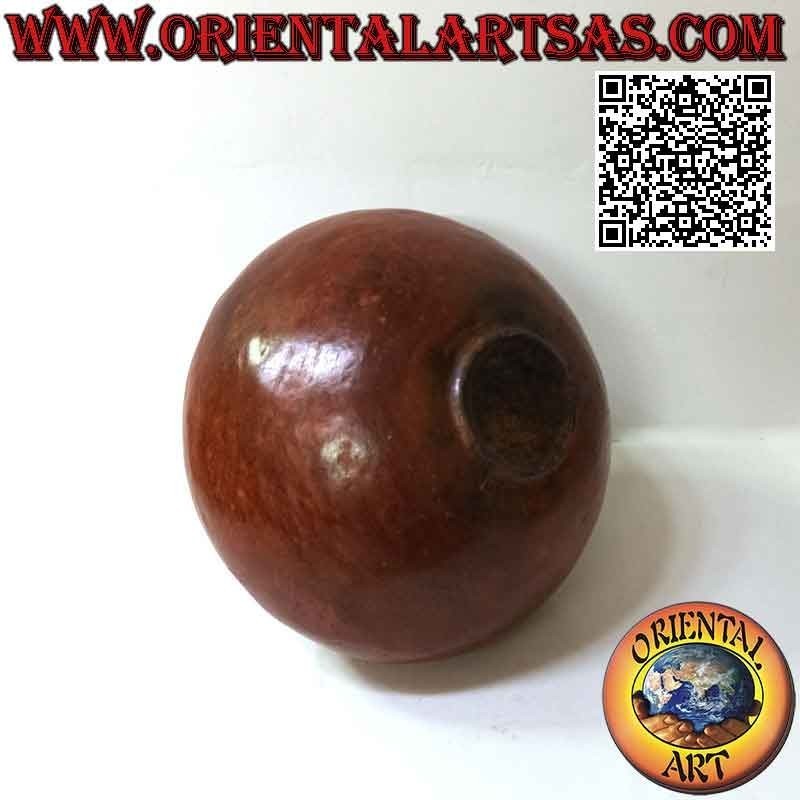 Vaso sferico di Lombok con in terracotta con bocca sporgente in midollino, fatto a mano (25 cm e 30 cm ø)