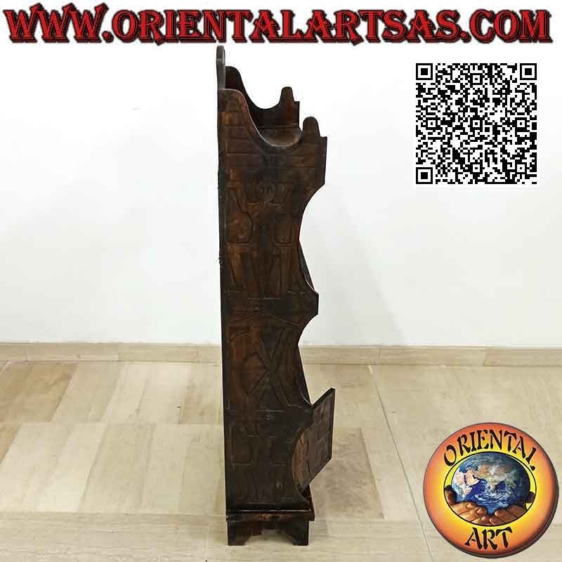 Small bookcase with three shelves and two doors with indigenous figures carved in balsa wood (130x50x23)