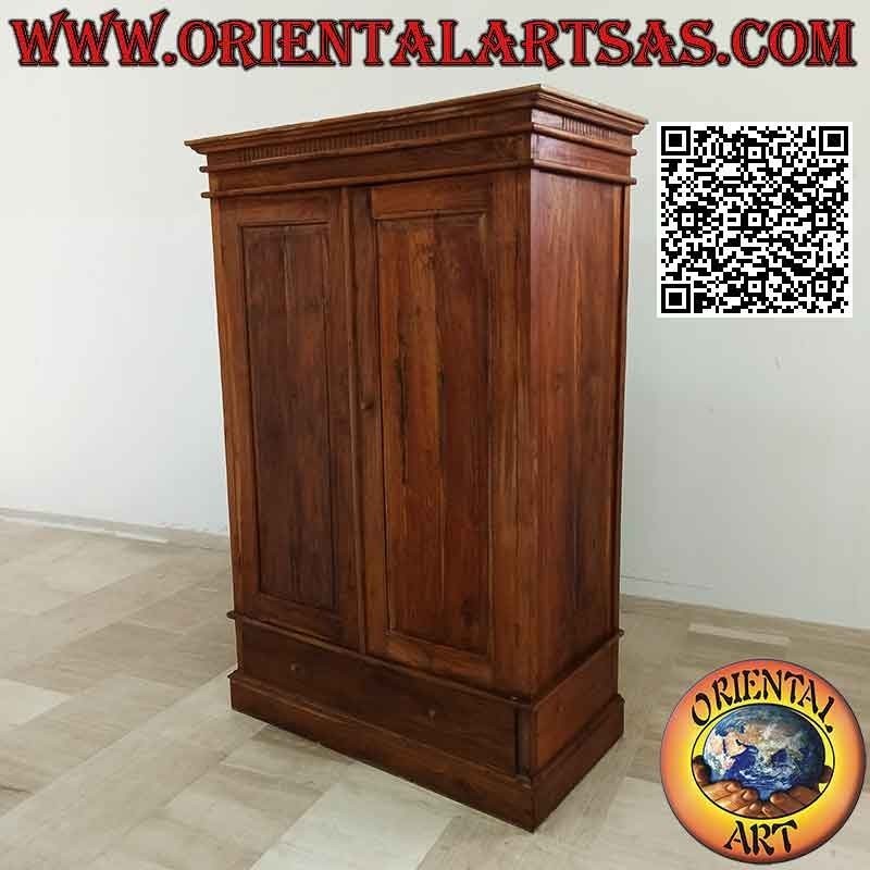 Gran armario lineal de 2 puertas y 4 baldas y estructura de columna dórica en madera de teca