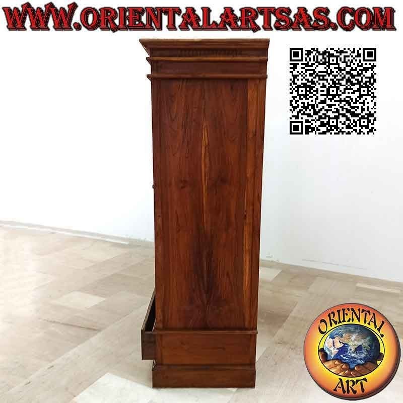 Gran armario lineal de 2 puertas y 4 baldas y estructura de columna dórica en madera de teca
