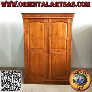 Grande armoire à décor floral avec 2 portes, 6 étagères et 3 tiroirs en bois de teck