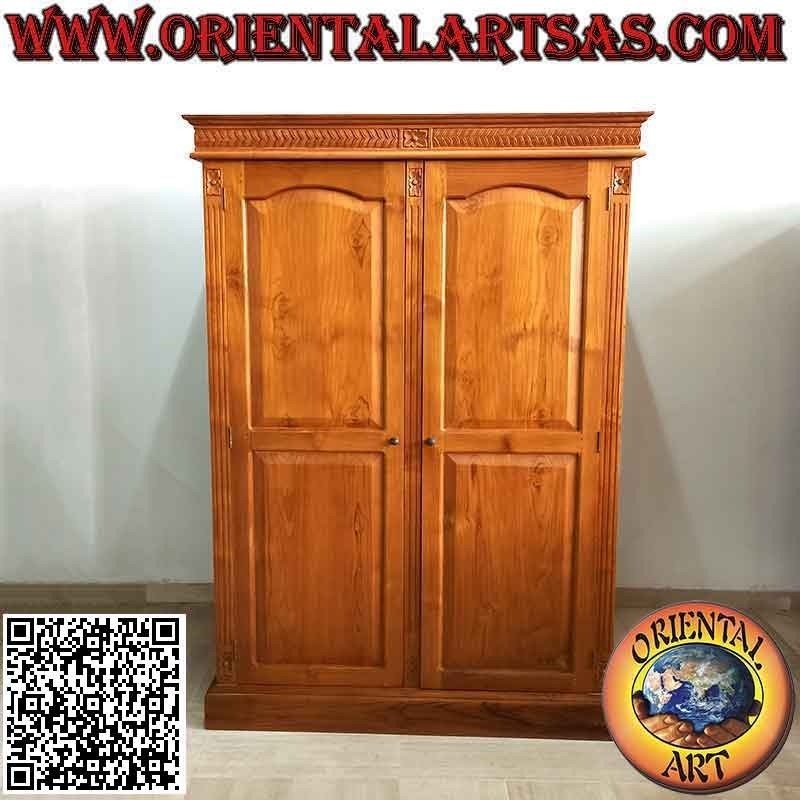 Armadio grande con decoro floreale a 2 ante, 6 ripiani e 3 cassetti in legno di teak