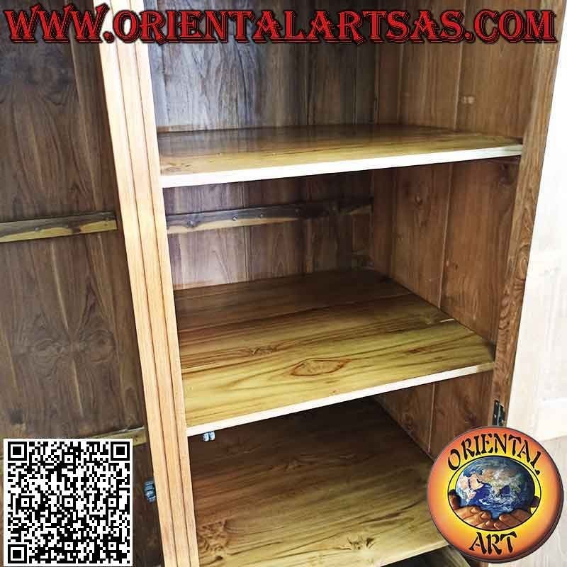 Large wardrobe with floral decoration with 2 doors, 6 shelves and 3 drawers in teak wood