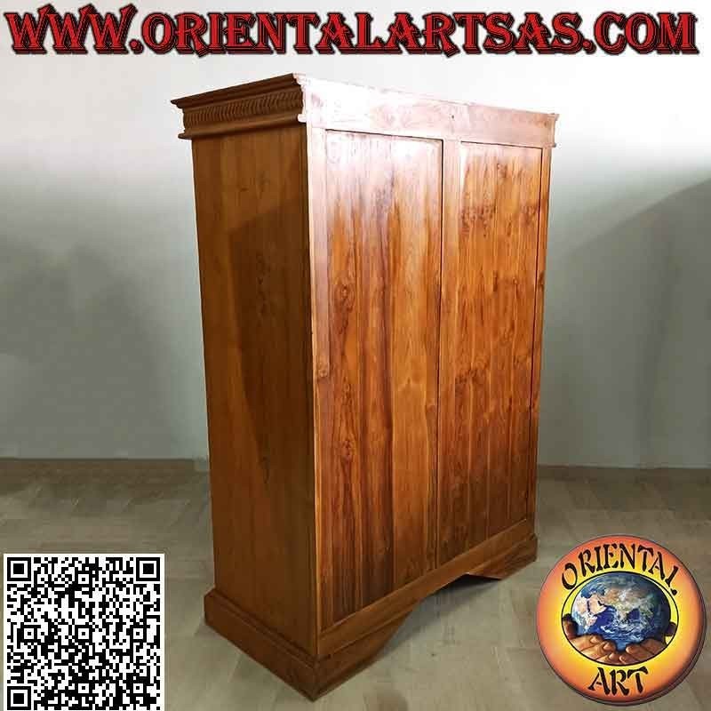 Armario grande con decoración floral de 2 puertas, 6 estantes y 3 cajones en madera de teca