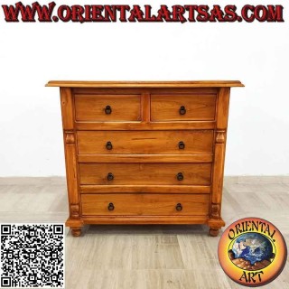 Comò con colonne decorative (quattro cassettoni e due cassetti) in legno di teak