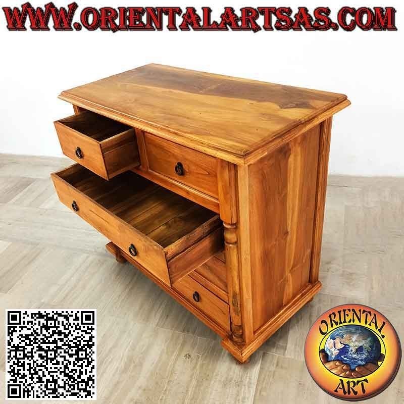 Cajonera con columnas decorativas (cuatro cajones grandes y dos cajones) en madera de teca