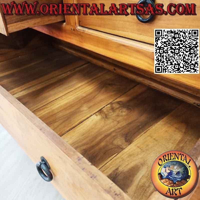Comò con colonne decorative (quattro cassettoni e due cassetti) in legno di teak