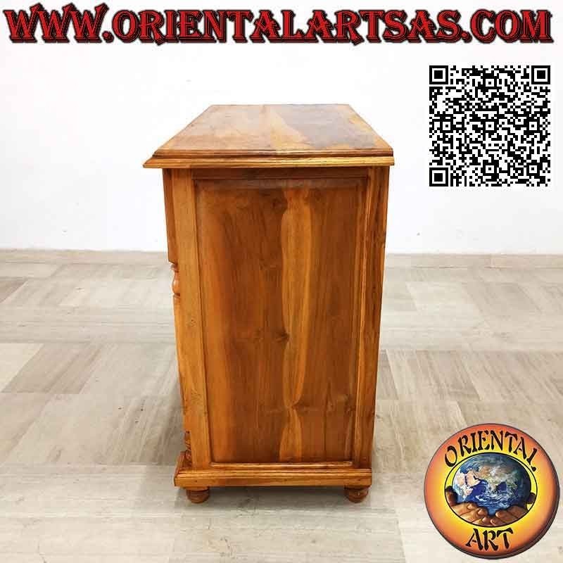 Cajonera con columnas decorativas (cuatro cajones grandes y dos cajones) en madera de teca