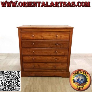 Cómoda lineal rectangular con cinco cajones en madera de teca