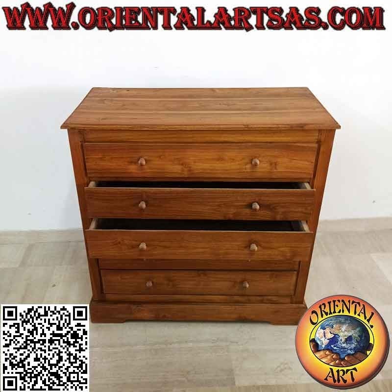 Commode linéaire rectangulaire à cinq tiroirs en bois de teck