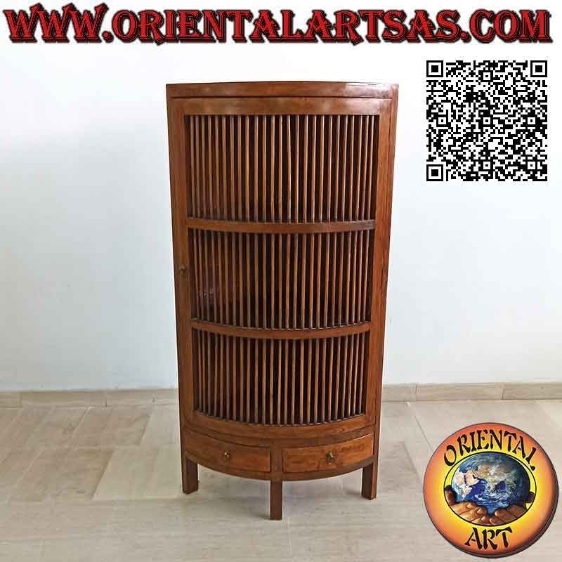 Armoire d'angle cake slice à une porte avec trois étagères et deux tiroirs en bois de teck