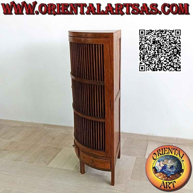 Cake slice corner wardrobe with one door with three shelves and two drawers in teak wood