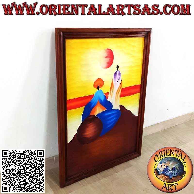 Hand painted picture on wood in Sahara style, "Meditation on the desert dunes"