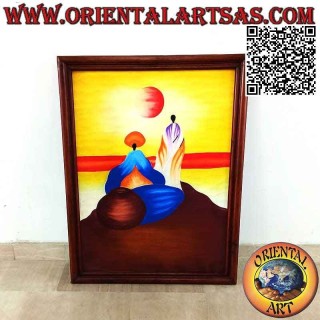 Handgemaltes Bild auf Holz im Sahara-Stil, "Meditation auf den Wüstendünen"