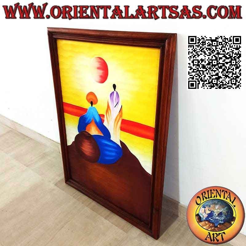 Hand painted picture on wood in Sahara style, "Meditation on the desert dunes"