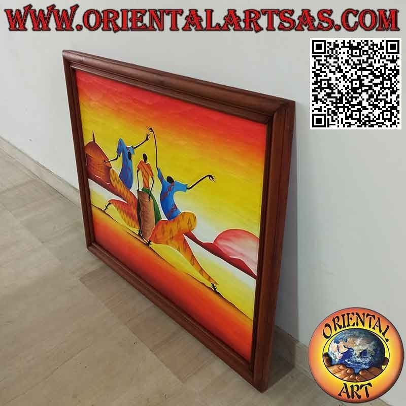 Hand painted picture on wood in Sahara style, "Musicians and Dancers" (b)