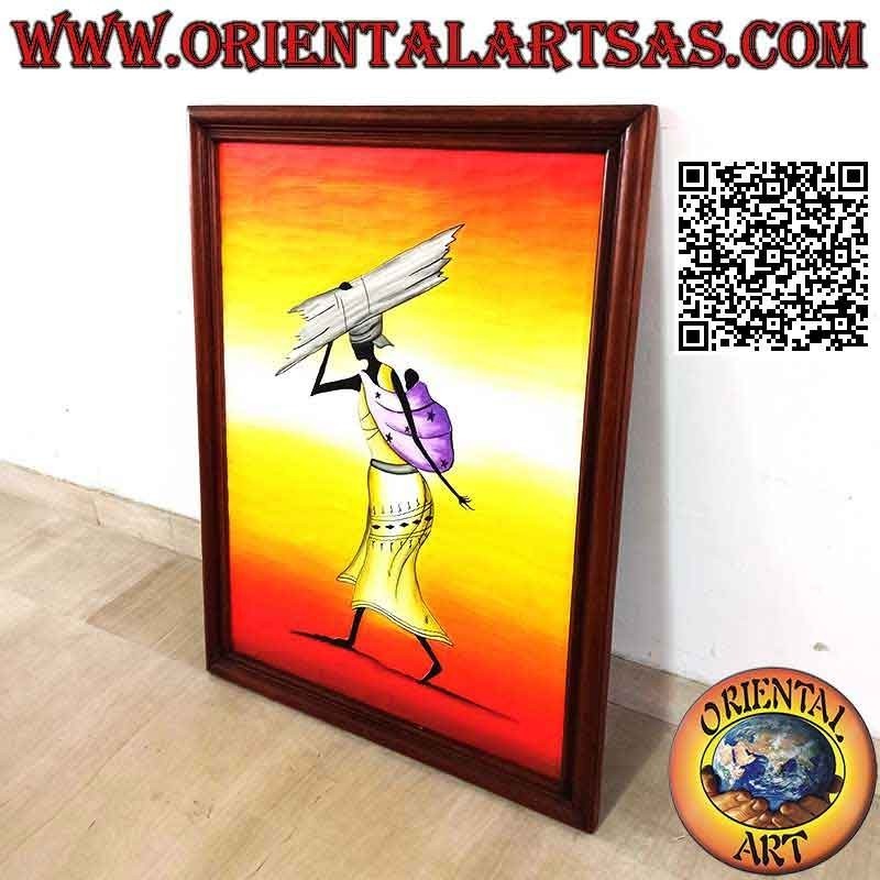 Handgemaltes Holzbild im Sahara-Stil "Bäuerin mit Kind"